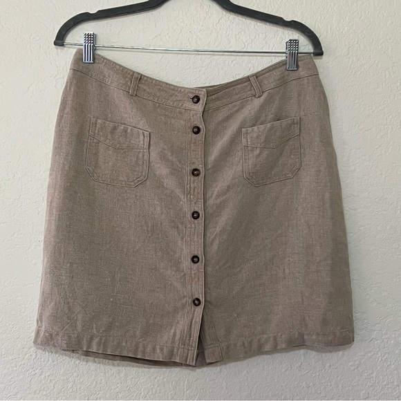 VTG Breeches 100% Linen Button Front Tan / Brown Mini Skirt Women’s Size 14‎ - Picture 1 of 7